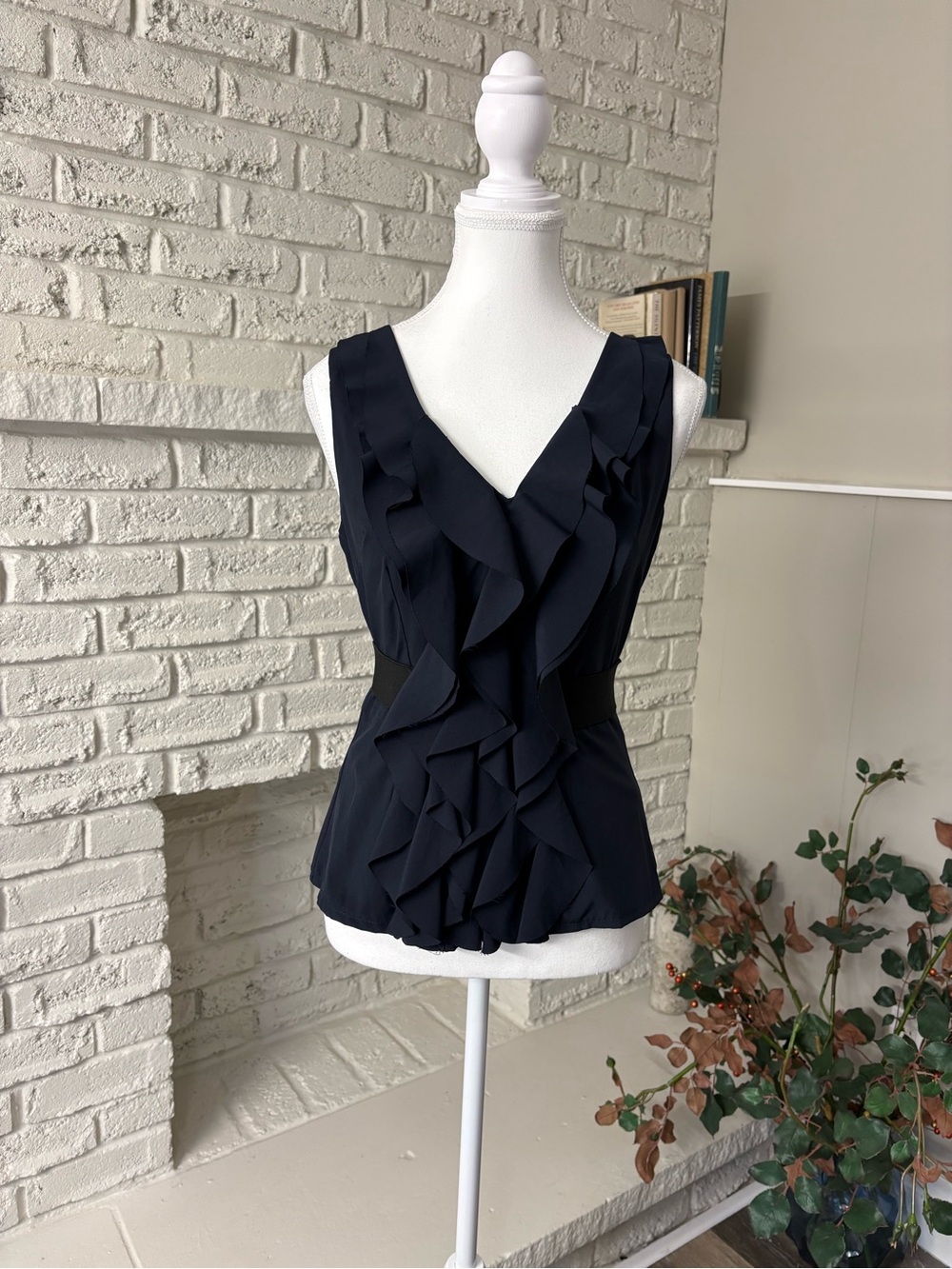 Alytheea Navy Blue Ruffled VNeck Peplum Blouse S